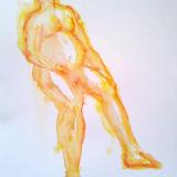 orange pencil and watercolour male nude