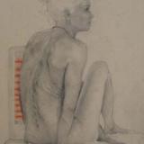 Seated female.  Charcoal and red chalk on paper 