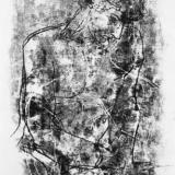 Leaning back male figure lost in thought black and white monoprint