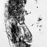 Standing male nude upper body profile with hands to his face black and white monoprint